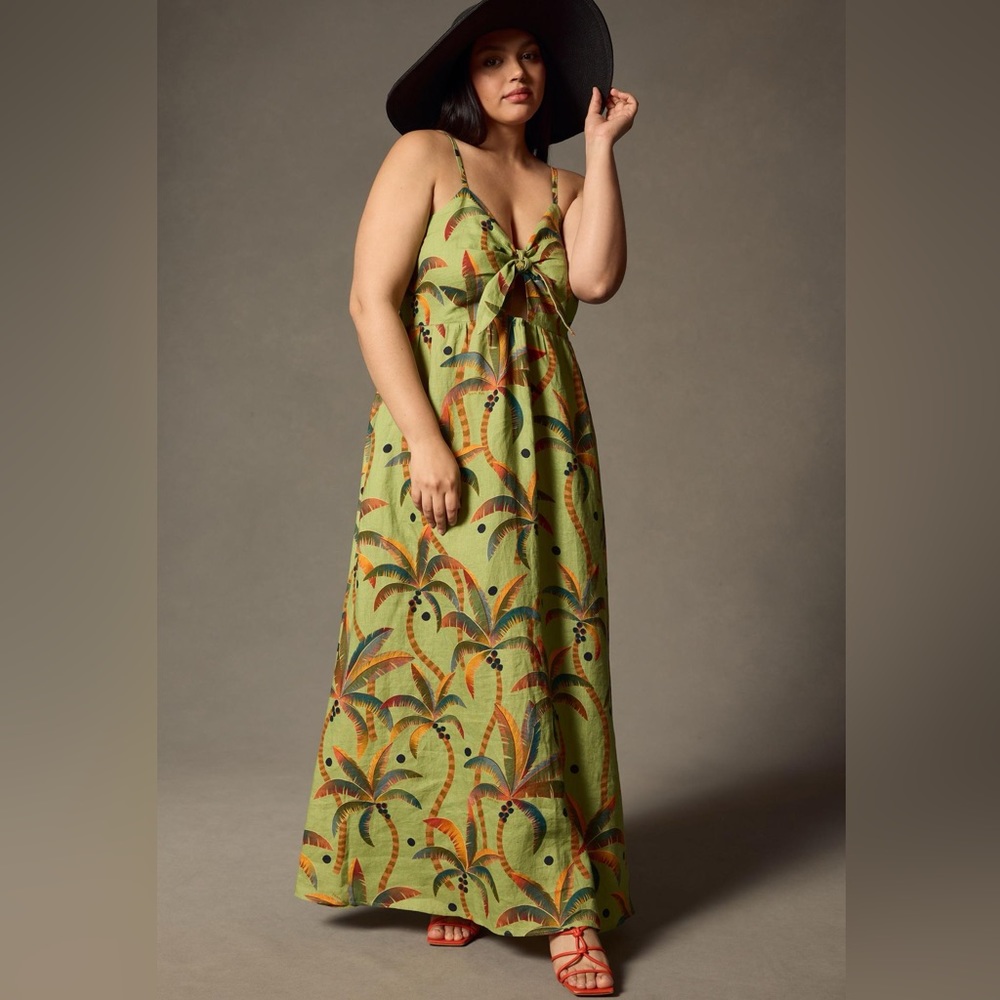 Farm Rio Tie-Front Linen Maxi Dress